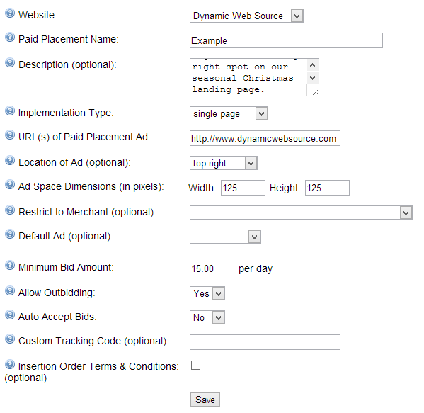 AvantLink Paid Placement Bidding System - Placement Configuration